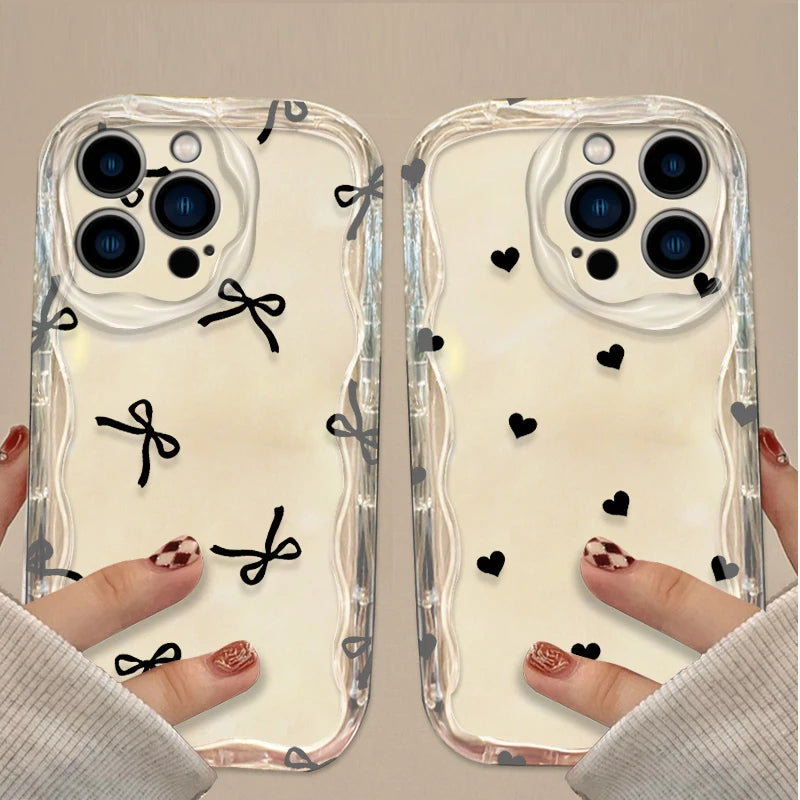 Cute Heart & Ribbon Soft Silicone Case – Shockproof & Stylish